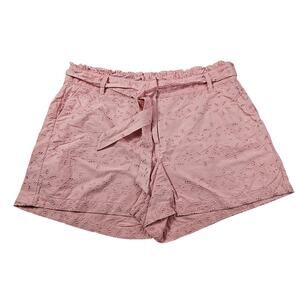 Crown & Ivy sz 14 light pink eyelet shorts tie waist preppy summer belted girly